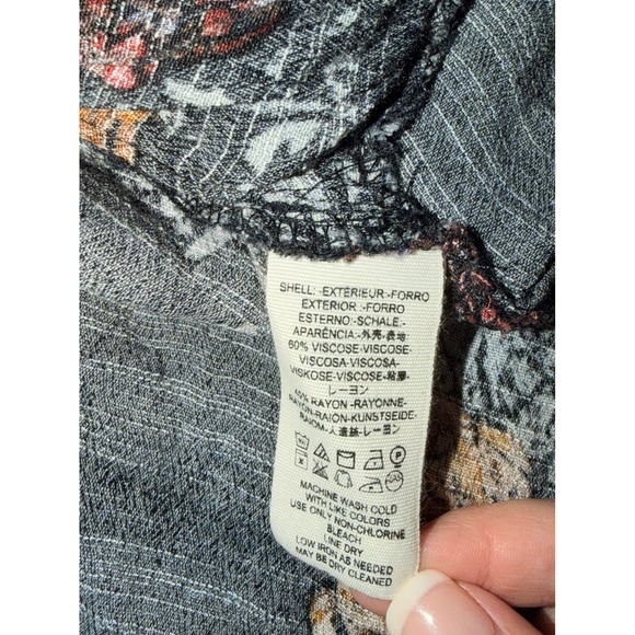 Free People Floral Print Long Sleeve Open Back Tunic Size L Black Orange - Picture 6 of 6